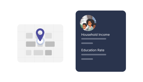 Clarity showing map-based household income and education data used for insights and decision making